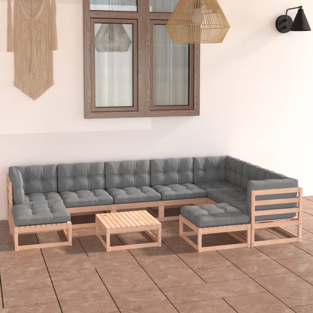 10-tlg. Garten-Lounge-Set mit Kissen Kiefer Massivholz